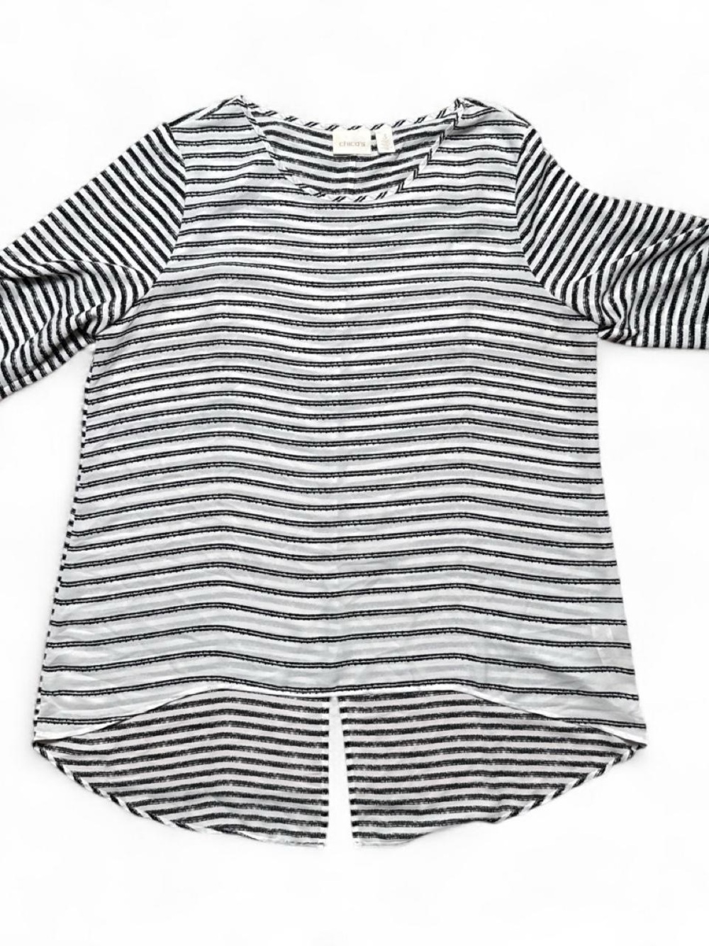 Chico's Black & White Striped Sheer Long Sleeve Top Size 3
